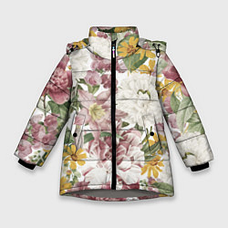 Куртка зимняя для девочки Цветы Летний Свадебный Букет, цвет: 3D-светло-серый