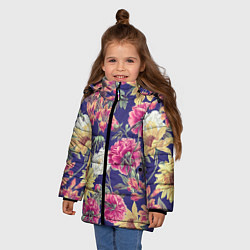 Куртка зимняя для девочки Цветы Розовые Пионы, цвет: 3D-красный — фото 2