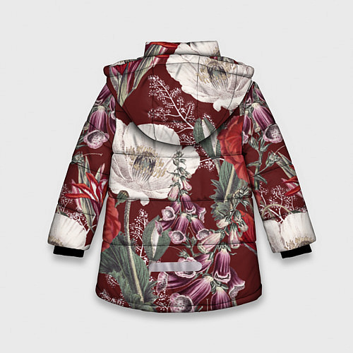 Зимняя куртка для девочки Цветы Красного Мака / 3D-Черный – фото 2