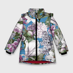 Куртка зимняя для девочки Цветы Белые Лилии В Саду Летом, цвет: 3D-красный