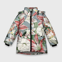 Куртка зимняя для девочки Цветы Романтические Лилии, цвет: 3D-светло-серый