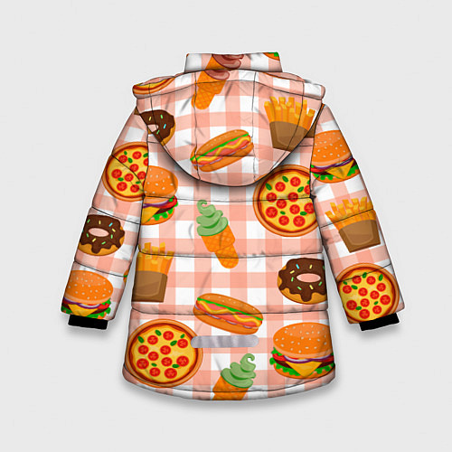 Зимняя куртка для девочки PIZZA DONUT BURGER FRIES ICE CREAM pattern / 3D-Светло-серый – фото 2