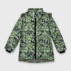 Куртка зимняя для девочки Летний лесной камуфляж в зеленых тонах, цвет: 3D-светло-серый