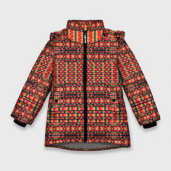 Куртка зимняя для девочки Ретро узор геометрия, цвет: 3D-светло-серый