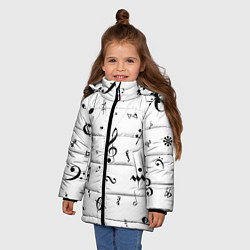 Куртка зимняя для девочки Нотные Знаки Черные на Белом, цвет: 3D-красный — фото 2