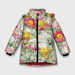 Куртка зимняя для девочки Цветы Майские Герберы, цвет: 3D-красный