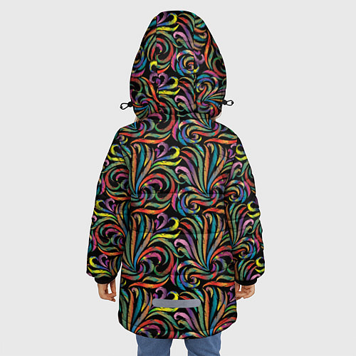 Зимняя куртка для девочки Разноцветные яркие узоры / 3D-Красный – фото 4