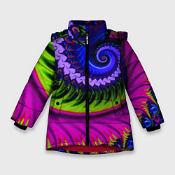 Куртка зимняя для девочки Разноцветная неоновая спираль Абстракция Multicolo, цвет: 3D-красный