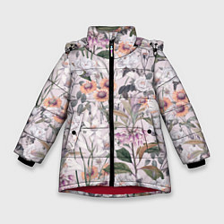 Куртка зимняя для девочки Цветы Эхинацеи, цвет: 3D-красный