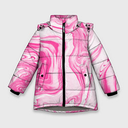 Куртка зимняя для девочки РОЗОВЫЕ РАЗВОДЫ КРАСКИ МРАМОР, цвет: 3D-светло-серый