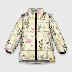 Зимняя куртка для девочки Цветы Нарисованные Дикие