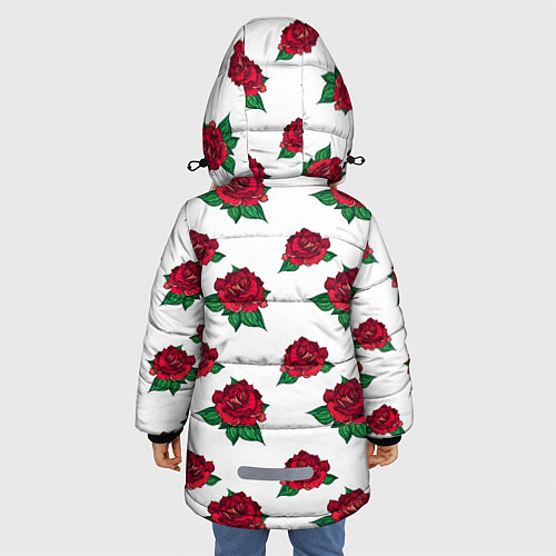 Зимняя куртка для девочки Цветы Красные Розы На Белом Фоне / 3D-Светло-серый – фото 4