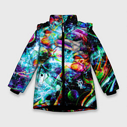 Куртка зимняя для девочки Красочный космос, цвет: 3D-черный