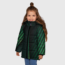 Куртка зимняя для девочки Зеленые 3D полосы со свечением, цвет: 3D-черный — фото 2