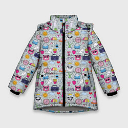 Зимняя куртка для девочки Милый принт с разными предметами мультяшный