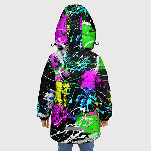 Зимняя куртка для девочки Разноцветные пятна краски на черном фоне / 3D-Светло-серый – фото 4