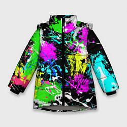 Зимняя куртка для девочки Разноцветные пятна краски на черном фоне