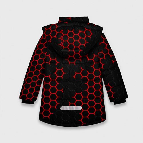 Зимняя куртка для девочки НАНОКОСТЮМ Black and Red Hexagon Гексагоны / 3D-Светло-серый – фото 2