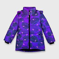 Куртка зимняя для девочки Неоновый Chill и пальмовые листья, цвет: 3D-черный