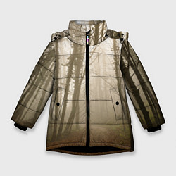 Куртка зимняя для девочки Туманный лес на восходе, цвет: 3D-черный