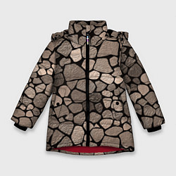 Куртка зимняя для девочки Черно-коричневая текстура камня, цвет: 3D-красный