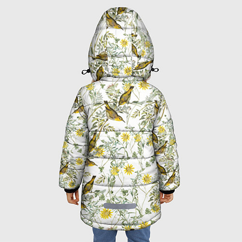 Зимняя куртка для девочки Цветы Жёлтые С Птицами / 3D-Красный – фото 4