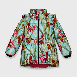 Куртка зимняя для девочки Цветы Красные Тигридии, цвет: 3D-красный