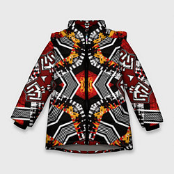 Зимняя куртка для девочки Арабский орнамент в красно -желто-черных тонах