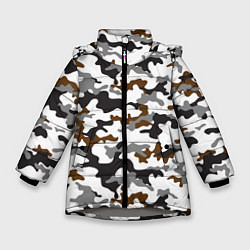 Куртка зимняя для девочки Камуфляж Чёрно-Белый Camouflage Black-White, цвет: 3D-светло-серый