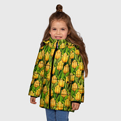 Куртка зимняя для девочки Желтые тюльпаны паттерн, цвет: 3D-светло-серый — фото 2