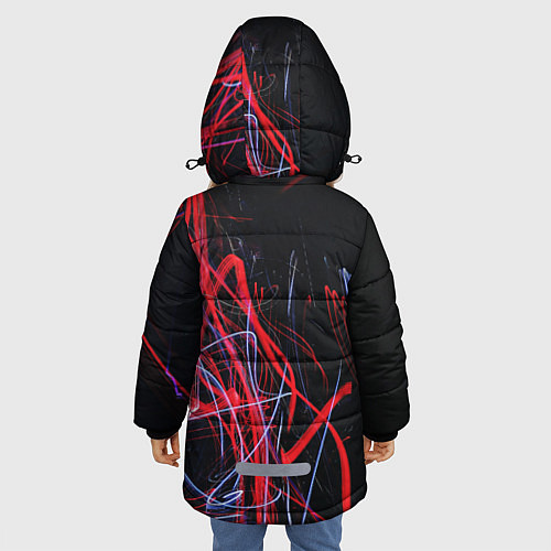 Зимняя куртка для девочки Неоновые лучи в абстракции - Красный и синий / 3D-Красный – фото 4