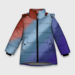 Куртка зимняя для девочки Полосатый коричнево-голубой паттерн, цвет: 3D-светло-серый