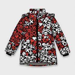 Зимняя куртка для девочки Красно-белые знаки LDR