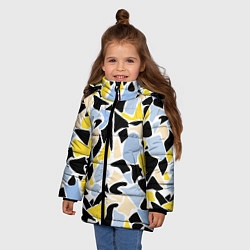 Куртка зимняя для девочки Абстрактный узор в желто-голубых тонах на черном ф, цвет: 3D-черный — фото 2