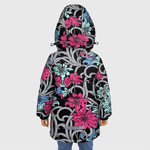 Зимняя куртка для девочки Цветочный летний паттерн Fashion trend / 3D-Светло-серый – фото 4