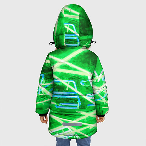 Зимняя куртка для девочки Неоновые лучи и буквы - Зелёный / 3D-Красный – фото 4