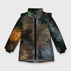Зимняя куртка для девочки Геометрический 3D узор в серых и коричневых тонах