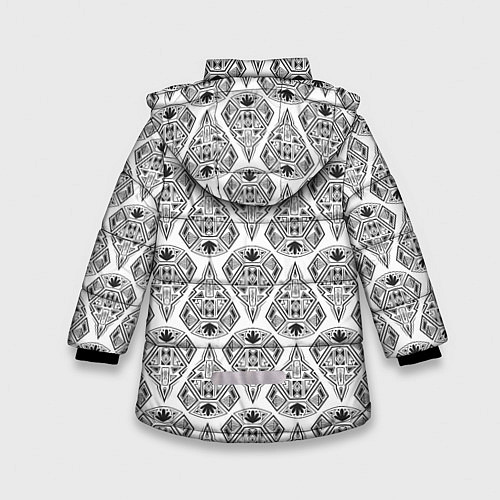 Зимняя куртка для девочки Черно-белый геометрический узор Арт деко / 3D-Черный – фото 2