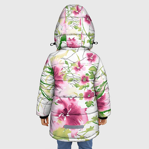 Зимняя куртка для девочки Полевые цветы Акварель Лето / 3D-Красный – фото 4
