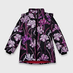 Куртка зимняя для девочки Цветы Фиолетовые Ирисы, цвет: 3D-красный