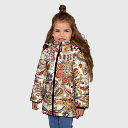 Куртка зимняя для девочки Цветочный винтажный орнамент, цвет: 3D-светло-серый — фото 2