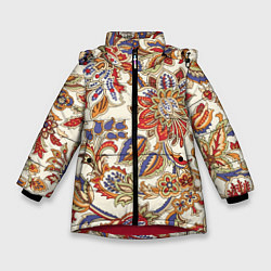 Куртка зимняя для девочки Цветочный винтажный орнамент, цвет: 3D-красный