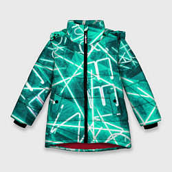 Зимняя куртка для девочки Неоновые лучи и неоновые надписи - Светло-зелёный
