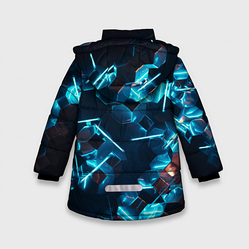 Зимняя куртка для девочки Неоновые фигуры с лазерами - Голубой / 3D-Черный – фото 2