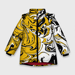 Куртка зимняя для девочки Черно-желтые разводы, цвет: 3D-красный