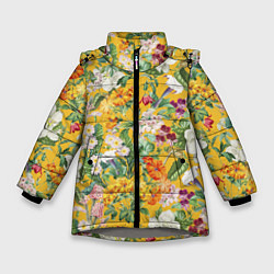 Куртка зимняя для девочки Цветы Солнечное Лето, цвет: 3D-светло-серый