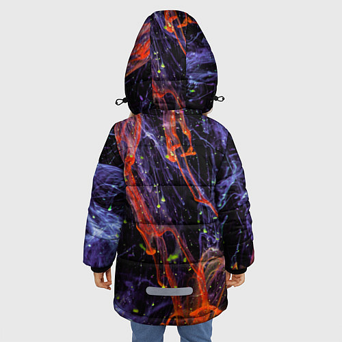 Зимняя куртка для девочки Неоновые краски во тьме - Оранжевый и фиолетовый / 3D-Красный – фото 4