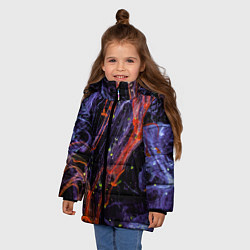 Куртка зимняя для девочки Неоновые краски во тьме - Оранжевый и фиолетовый, цвет: 3D-красный — фото 2