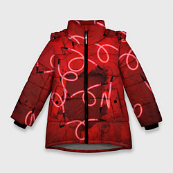 Куртка зимняя для девочки Неоновые закрученные фонари - Красный, цвет: 3D-светло-серый