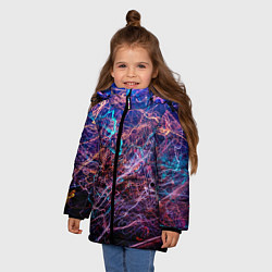 Куртка зимняя для девочки Неоновые сети - Синий, цвет: 3D-светло-серый — фото 2